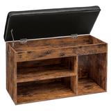 TGBY Shoe Bench Boot Organizer, Storage Bench w/ Flip-Open Storage Box & Adjustable Shelf, Padded Shoe Rack w/ Hidden Compartment & 3 Cube in Brown