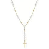 "PearLustre by Imperial 14k Gold Over Sterling Silver Freshwater Cultured Pearl & Textured Bead Cross “Y” Necklace, Women's, Size: 18"", Yellow"