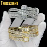 New Iced Out Bling Silver Color Square Zircon Bracelet 3 Row Cross Baguette AAA CZ Bangle For Men
