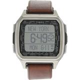 47 Mm Command Urban Metal Digital Silver-tone Brown Leather Silicone Combo Strap - Brown - Timex Watches