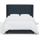 Joss & Main Hanson Low Profile Standard Bed Upholstered/Linen in Blue/Black, Size 55.0 H x 61.0 W x 80.0 D in | Wayfair