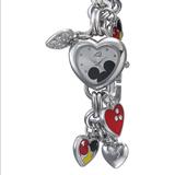 Disney Jewelry | Disney Women's Mk2058 Mickey Mouse Silver-Tone Sunray-Dial Charm Bracelet Watch | Color: Black/Red | Size: Os