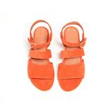 Women's Orange Sandals, Suede Leather Low Heels Slingback Strappy Sandals