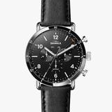 Shinola Men's Watch | Black Dial + Black Leather Strap | The Canfield Sport 45mm | Silver Case