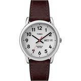 Timex Men s Easy Reader 35mm Day-Date Watch – Silver-Tone Case White Dial with Dark Brown Leather Strap