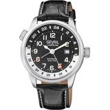 Canal St. Automatic Gmt Diver Croc Embossed Leather Strap Watch - Black - Gevril Watches