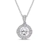 Belk & Co Lab Created 1.1 Ct Tgw Created White Sapphire And 1/10 Ct Tw Diamond Circular Halo Necklace In Sterling Silver