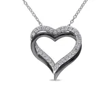Belk & Co Lab Created 5/8 Ct Tgw Created White Sapphire Crossover Heart Necklace In Sterling Silver With Black Rhodium