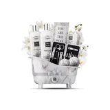 Lovery Spa Gifts - Bath & Body Gift Set - White Orchid Self Care Gift Basket in Marble Tub