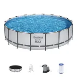 Bestway 18ft x 48in Steel Pro Round Frame Pool Set with Filter Pump and Ladder, Grey
