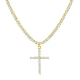 "Cubic Zirconia Cross Pendant Tennis Chain Necklace, Women's, Size: 16"", White"