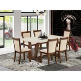 Red Barrel Studio® Dining Set - 1 Modern Dining Table & Light Beige Linen Fabric Dining Chairs w/ Stylish Back Wood/Upholstered Chairs in White