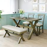 Gracie Oaks Kica 4 - Person Dining Set Wood/Upholstered Chairs in Brown/Green/White, Size 30.0 H in | Wayfair BB957B52A0054C17A18D87AA51D26A14