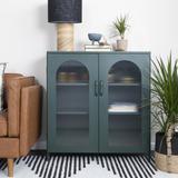 Birch Lane™ Yessy Metal Cabinet w/ 2 Arched Glass Doors, Dark Green Metal in Black/Gray/Green, Size 40.0 H x 37.0 W x 14.0 D in | Wayfair