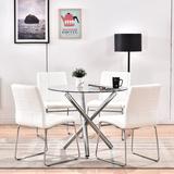 Orren Ellis 5 Pieces Dining Table & Chairs Sets ( Round Glass Table + 4 Chairs ), Size 29.2 H in | Wayfair AA6E9082C79641AA895EEF1643D84931