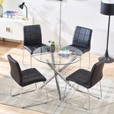 Orren Ellis 5 Pieces Dining Table & Chairs Sets ( Round Glass Table + 4 Chairs ） Glass/Metal/Upholstered Chairs, Size 29.2 H in | Wayfair