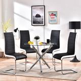 Orren Ellis 5 Pieces Dining Table & Chairs Sets ( Round Glass Table + 4 Chairs ), Size 29.2 H in | Wayfair FD38066C602B45F68E2B00708FEDB0C8