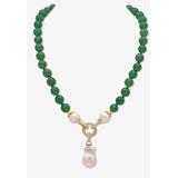 Plus Size Women's Goldtone Y Neck Necklace, Round Jade Beads And Genuine Pearls, 20 Inches Jewelry by PalmBeach Jewelry in Pearl