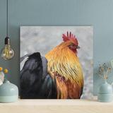 Gracie Oaks Brown & Black Rooster On Gray Ground During Daytime - 1 Piece Square Graphic Art Print On Wrapped Canvas in Black/Brown/Green | Wayfair