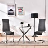 Orren Ellis 3 Pieces Dining Table & Chairs Sets ( Round Glass Table + 2 Chairs ) Glass/Upholstered Chairs in Gray, Size 29.2 H in | Wayfair