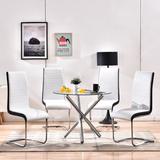 Orren Ellis 5 Pieces Dining Table & Chairs Sets ( Round Glass Table + 4 Chairs, Size 29.2 H in | Wayfair 8567A63C591B4ADA88F75CBF706B3E73