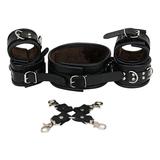 Thick Real Leather Wrist Ankle Cuffs & Neck Collar Black Restraint 6