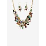 Women's Goldtone Multi Color Genuine Agate Bead and Necklace and Earring Set, 18 inch plus 3 inch extension by PalmBeach Jewelry in Gold