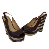 Nine West Shoes | Nine West Trippy Womens Brown Leather Peep Toe Slingback Platform Sandals 7.5m | Color: Brown/Cream | Size: 7.5