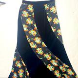Free People Skirts | Free People Boho Twisted Velvet Satin Maxi Floral Orangeblue & Green Skirt 6 | Color: Black/Green | Size: 6
