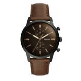 Blair Men's Fossil Townsman Chronograph Dark Brown Leather Strap Watch, Brown Dial