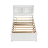Harriet Bee Dimitria Twin Bed w/ Trundle & Bookshelf, Platform Bed w/ Bookcase Storage, No Box Spring Wood in White | Wayfair