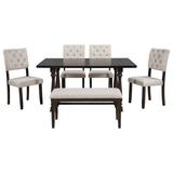 Canora Grey 6-Piece Dining Table & Chair Set Wood/Upholstered Chairs in Brown, Size 30.0 H in | Wayfair 1B0E86DC62024B0E8F6DDE6D396ED39F
