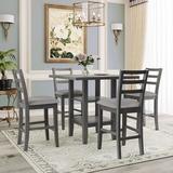 Rosalind Wheeler Acelyn 4 - Person Counter Height Dining Set Wood/Upholstered Chairs in Brown/Gray, Size 36.0 H in | Wayfair