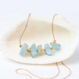 Raw Aquamarine Necklace, Rough Stone Bar Crystal March Birthstone Layering Beaded Necklace