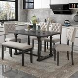 Canora Grey 6 - Person Dining Set Wood/Upholstered Chairs in Brown/Gray, Size 30.0 H in | Wayfair F34BFBCF3C6A4FE9A70F501D768CC9A3