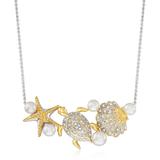 4-5.5mm Cultured Pearl And . Diamond Sea Life Necklace In Sterling Silver And 18kt Gold Over Sterling - Metallic - Ross-Simons Necklaces