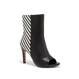 NY & Co Women's Nola Peep-Toe Bootie - Striped Black/White Size 6 Leather