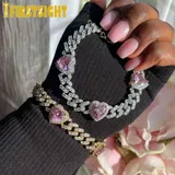 Iced Out Bling 11mm CZ Miami Cuban Link Chain Heart Bracelet Silver Color AAA CZ Hearts Bangle Women