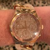 Michael Kors Accessories | Gorgeous Michael Kors Rose Gold Bracelet Style Watch With Large Crystal Face | Color: Pink | Size: Approximately 6 Inches In Diameter.