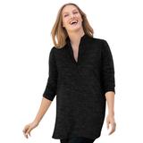 Plus Size Women's French Terry Quarter-Zip Sweatshirt by Woman Within in Black Marled (Size 22/24)