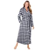 Plus Size Women's Long Flannel Robe by Dreams & Co. in Black White Buffalo Check (Size M)