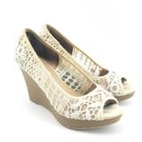 American Eagle Outfitters Shoes | American Eagle Cream Boho Lace Platform Wedge Peep Open Toe Heels Size 8.5 | Color: Cream/Tan | Size: 8.5