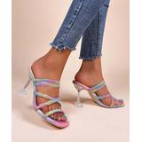 NANIYA Women's Sandals color - Pink & Blue Shimmer Acrylic Heel Strappy Sandal - Women