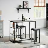 VECELO Glass Shelf Dining Set for 2 Counter-height Table Set with Storage