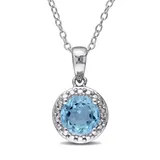 Belk & Co Blue Topaz Halo Pendant With Chain In Sterling Silver, White