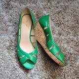 Nine West Shoes | Nine West Green Peep Toe Wedges Size 7 | Color: Green | Size: 7