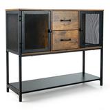 17 Stories Industrial Buffet Sideboard Kitchen Cupboard w/ Metal Mesh Doors & 2 Drawers, Size 33.5 H x 39.5 W x 14.0 D in | Wayfair