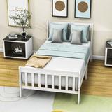 Red Barrel Studio® Twin Size Wood Platform Bed w/ Headboard Wood in White, Size 35.0 H x 41.0 W x 79.0 D in | Wayfair