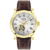 Madison Automatic Silver Dial Brown Leather Watch - Metallic - Gevril Watches