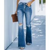 Romantichut Women's Denim Pants and Jeans blue - Blue Denim Distressed Bootcut Jeans - Women